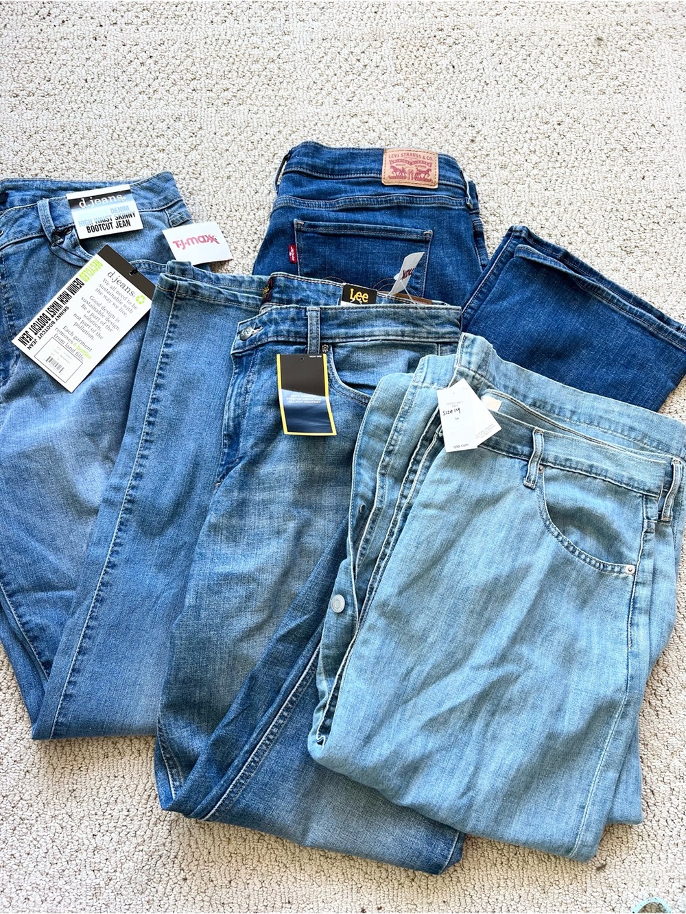 Lot of 4 new tj maxx plus size 14/16 jeans denim skirt bootcut high waist taper